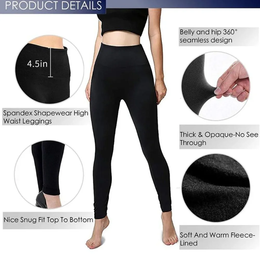 Hot 6 Pack! Women’s Fleece Lined Leggings High Waist Soft Stretchy Warm Assorted - Picture 3 of 14